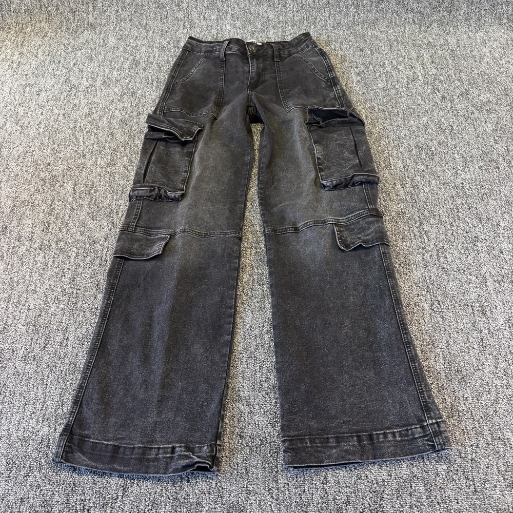Disclosure Cargo Jeans Women 5/27 Black Stretch Low Rise Modern Utility Wide Leg